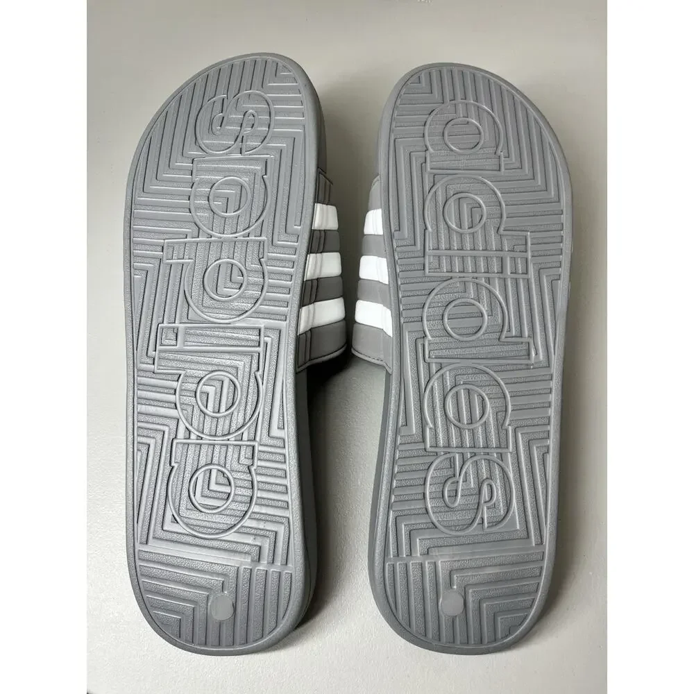 Adidas Addisage Sandals Mens 18 Gray White Slip On Locker Room Water Slides